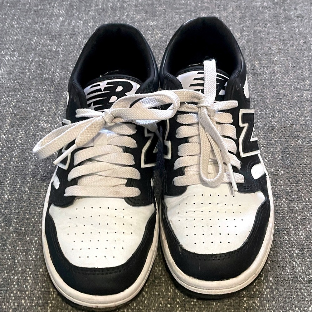New Balance 480 Big Boy Youth Sneakers Black White Leather Low Top Court 4.5